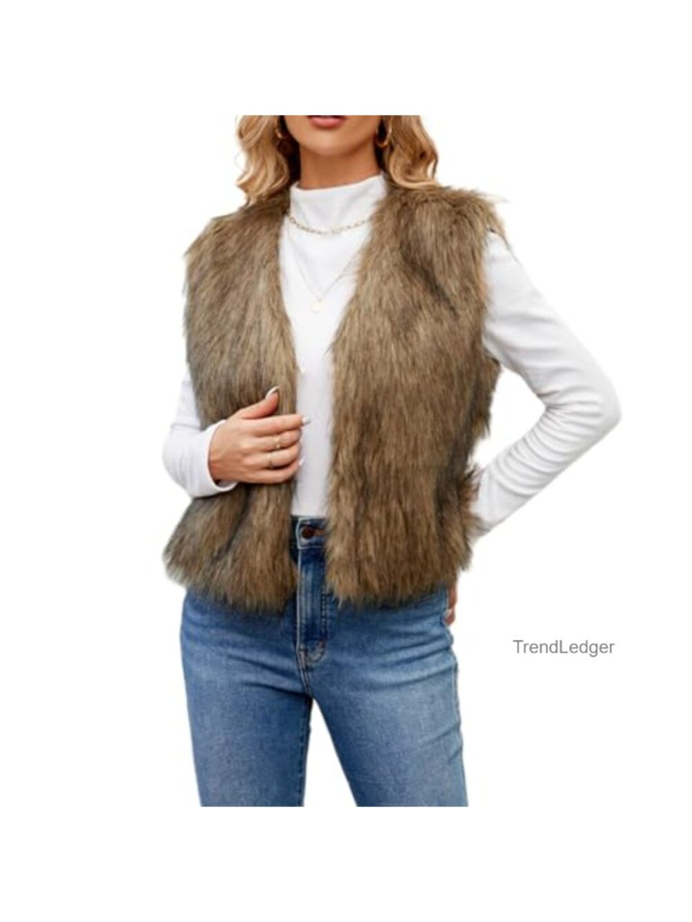 Faux Fur Waistcoat Vest Fuzzy Sleeveless Open Front Winter Warm Short